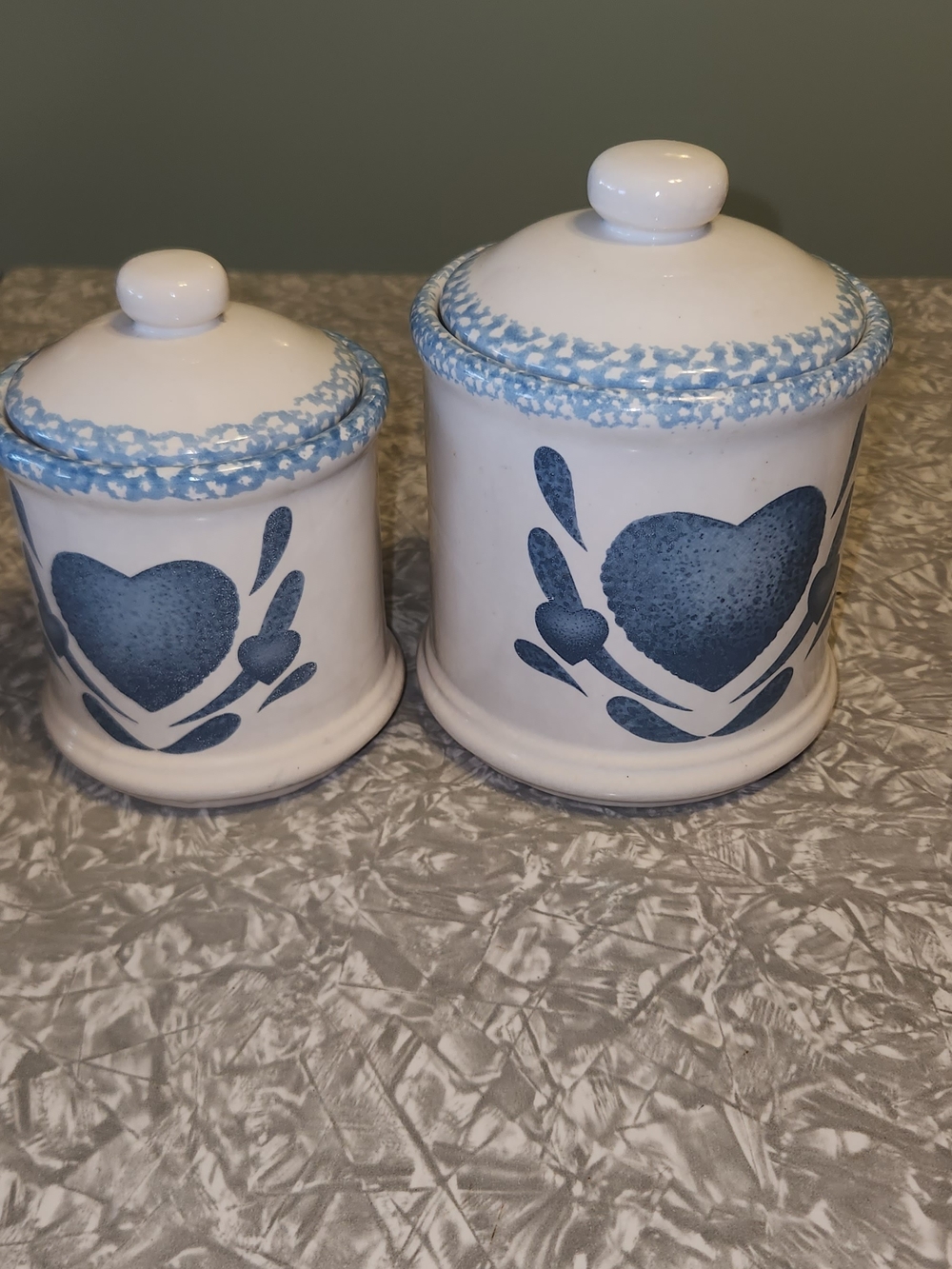 Ceramic Blue Heart Canister Set - White and Blue Kitchen Storage